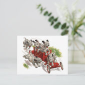 ヴィンテージユーモアカワイトダルマティアンの子犬消防車 ポストカード (スタンド正面)