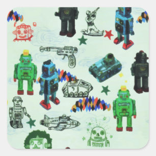 ヴィンテージユーモア宇宙ロボット水彩 スクエアシール