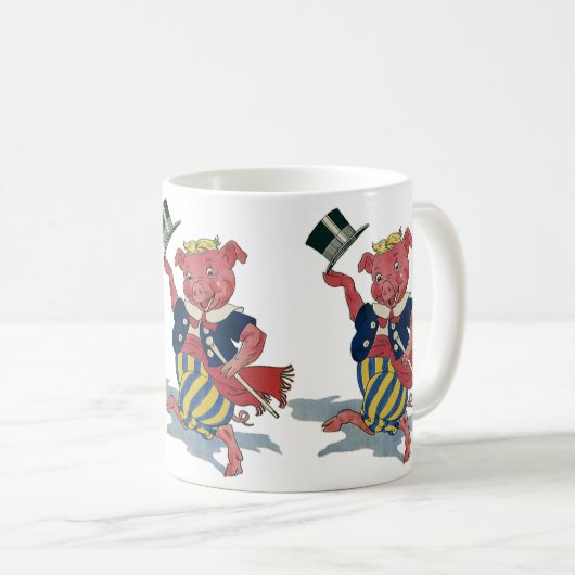 ヴィンテージユーモア、かわいい幸せな踊り豚のダンス コーヒーマグカップ (正面右)