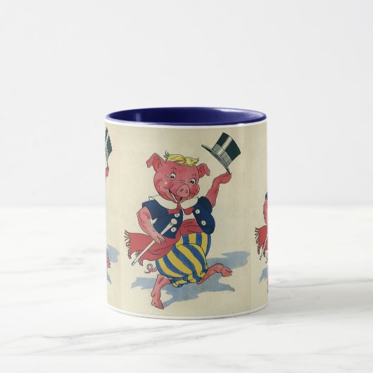 ヴィンテージユーモア、かわいい幸せな踊り豚のダンス マグカップ (中央)