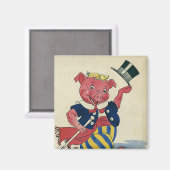 ヴィンテージユーモア、かわいい幸せな踊り豚のダンス マグネット (正面/裏面)