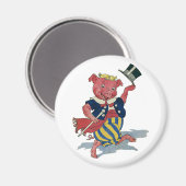 ヴィンテージユーモア、かわいい幸せな踊り豚のダンス マグネット (正面/裏面)