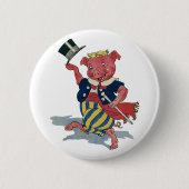 ヴィンテージユーモア、かわいい幸せな踊り豚のダンス 缶バッジ (正面)