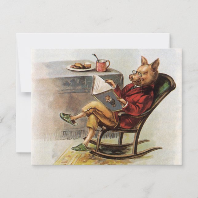 ヴィンテージユーモア、ロッキングチェア読の豚の本 (正面)