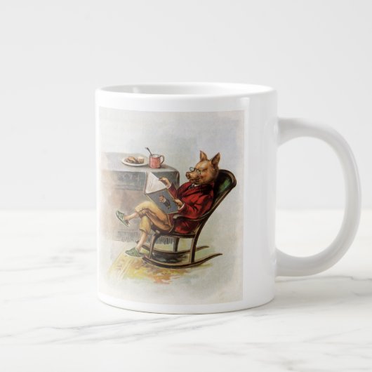 ヴィンテージユーモア、ロッキングチェア読の豚の本 ジャンボコーヒーマグカップ (右)