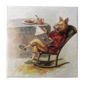 ヴィンテージユーモア、ロッキングチェア読の豚の本 タイル (正面)