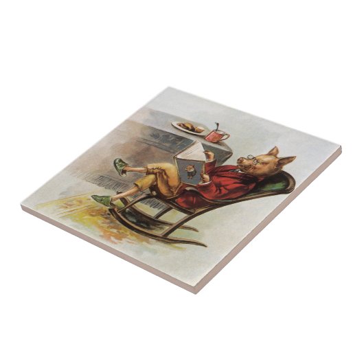 ヴィンテージユーモア、ロッキングチェア読の豚の本 タイル (側面)