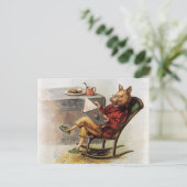 ヴィンテージユーモア、ロッキングチェア読の豚の本 ポストカード (スタンド正面)