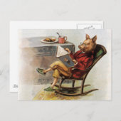 ヴィンテージユーモア、ロッキングチェア読の豚の本 ポストカード (正面/裏面)