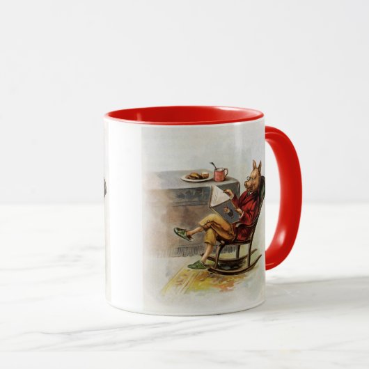 ヴィンテージユーモア、ロッキングチェア読の豚の本 マグカップ (正面右)