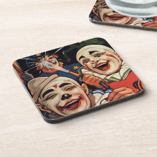 ヴィンテージユーモア、笑いサーカスピエロと警察 コースター (左側)