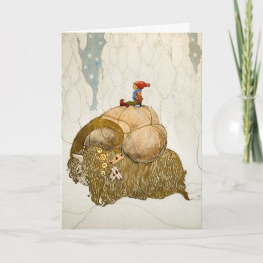 ヴィンテージユール(キリスト降誕祭)ヤギのアートクリスマスカード シーズンカード (正面)