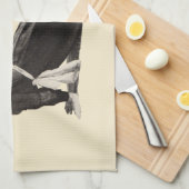 ヴィンテージヨガウーマンアップドッグアンティーク キッチンタオル (四つ折り)