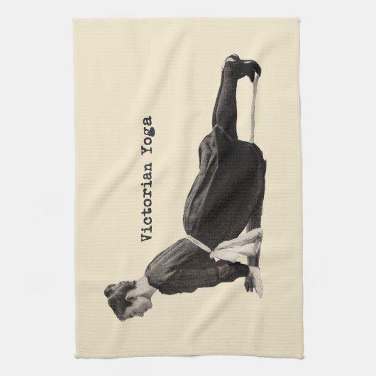 ヴィンテージヨガウーマンアップドッグアンティーク キッチンタオル (縦)