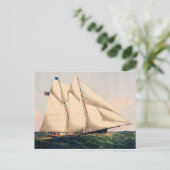 ヴィンテージヨットオンザシーイラストレーション ポストカード (スタンド正面)