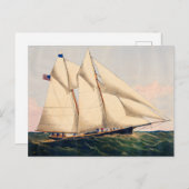ヴィンテージヨットオンザシーイラストレーション ポストカード (正面/裏面)