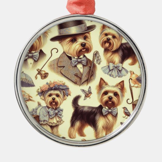 ヴィンテージヨークシャーテリアシームレス メタルオーナメント (正面)