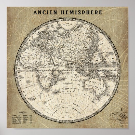 ヴィンテージヨーロッパとアジアの地図 ポスター (正面)