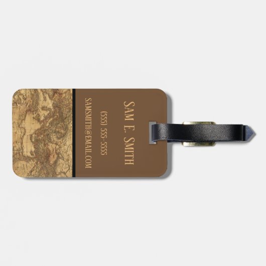 ヴィンテージヨーロッパの地図、アンティークブラウンの地図 ラゲッジタグ (裏面横)