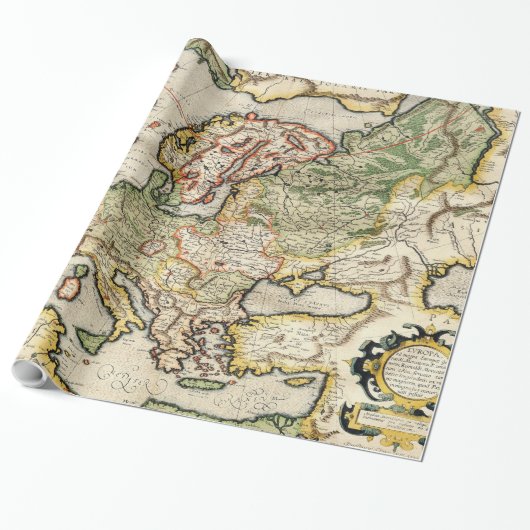 ヴィンテージヨーロッパの地図（1596年） ラッピングペーパー (アンロールド)