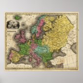ヴィンテージヨーロッパの地図(1842年) ポスター (正面)
