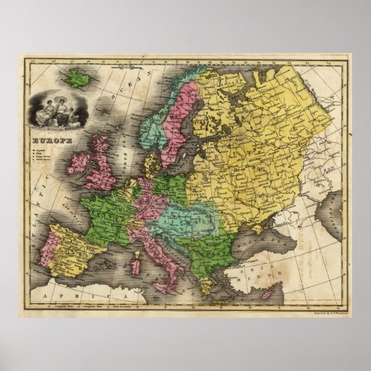 ヴィンテージヨーロッパの地図(1842年) ポスター (正面)
