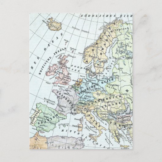 ヴィンテージヨーロッパの地図（1899年） ポストカード (正面)