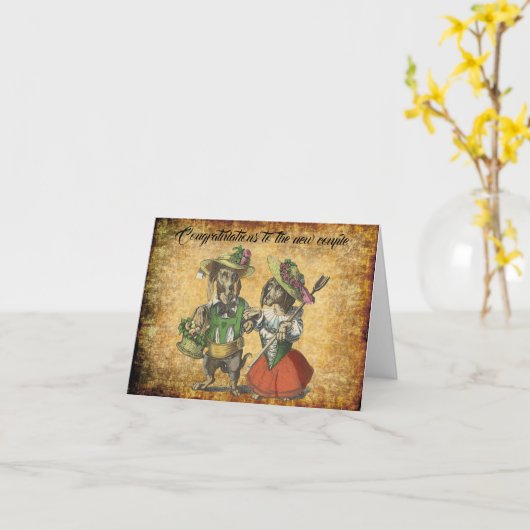 ヴィンテージヨーロッパダシュント夫婦の新しいカード カード (黄色い花)