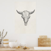 ヴィンテージヨーロッパバイソンスカルアンティークテンプレート ポスター (キッチン)