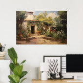 ヴィンテージヨーロッパ修道院油彩画 ポスター (ホームオフィス)