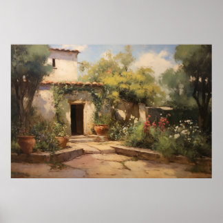 ヴィンテージヨーロッパ修道院油彩画 ポスター