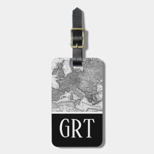 ヴィンテージヨーロッパ地図、アンティーク白黒の地図 ラゲッジタグ