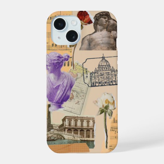 ヴィンテージヨーロッパ旅行コラージュ電話ケース iPhone 15ケース (裏面)