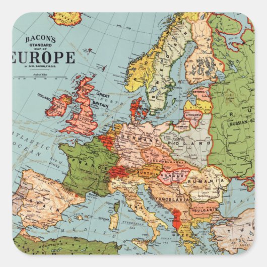 ヴィンテージヨーロッパ20世紀ベーコンの標準地図 スクエアシール (正面)