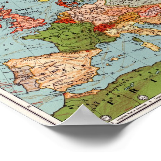 ヴィンテージヨーロッパ20世紀ベーコンの標準地図 ポスター (角)