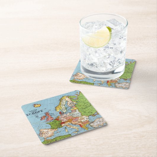 ヴィンテージヨーロッパ20世紀一般地図リトグラフ スクエアペーパーコースター (インサイチュ)