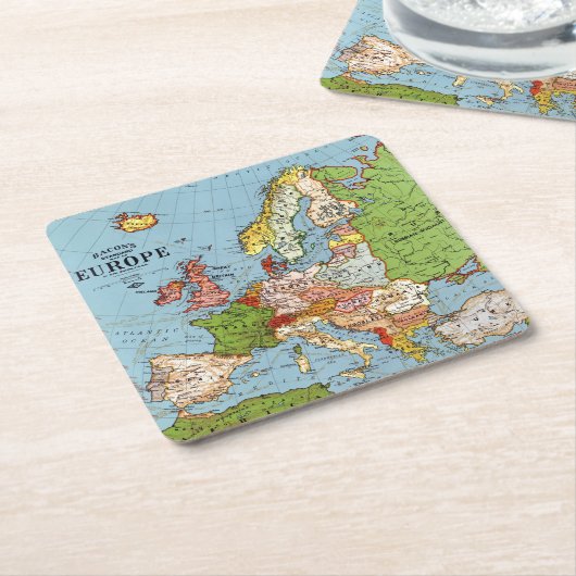 ヴィンテージヨーロッパ20世紀一般地図リトグラフ スクエアペーパーコースター (アングル)