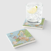 ヴィンテージヨーロッパ20世紀一般地図リトグラフ ストーンコースター (横)