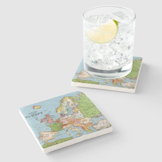 ヴィンテージヨーロッパ20世紀一般地図リトグラフ ストーンコースター (横)