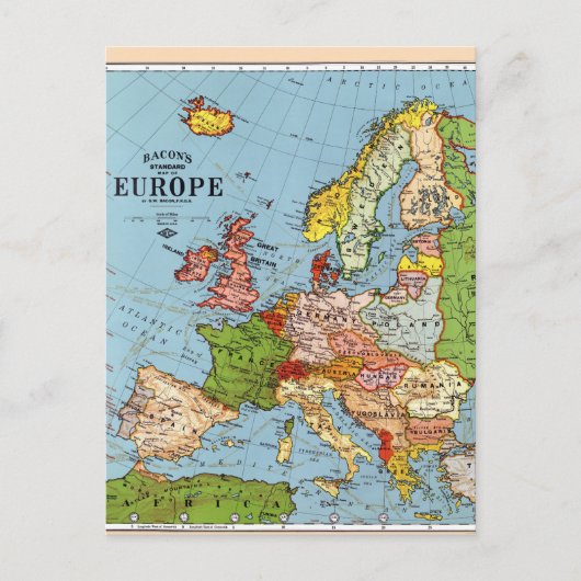 ヴィンテージヨーロッパ20世紀総合地図 シーズンポストカード (正面)