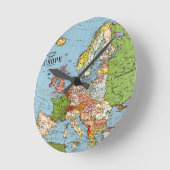 ヴィンテージヨーロッパ20世紀総合地図 ラウンド壁時計 (傾斜)
