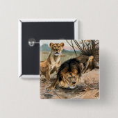 ヴィンテージライオンとライオボタン 缶バッジ (正面&裏面)