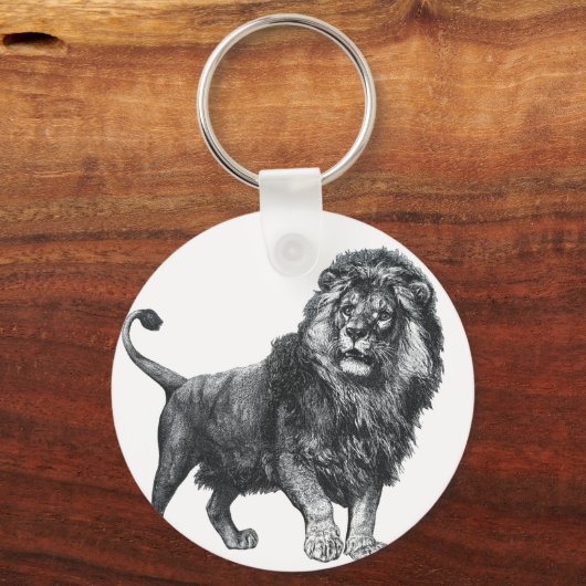ヴィンテージライオンのスケッチ、前足を持ち上げ離れた キーホルダー (正面)