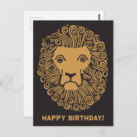 ヴィンテージライオンの顔の絵でお誕生日おめでとう ポストカード (正面/裏面)