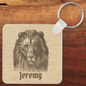 ヴィンテージライオンイラストレーションオンバーラップパーソナライズされた キーホルダー (裏面)