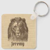 ヴィンテージライオンイラストレーションオンバーラップパーソナライズされた キーホルダー (裏面)