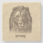ヴィンテージライオンイラストレーションオンバーラップパーソナライズされた ストーンコースター (正面)