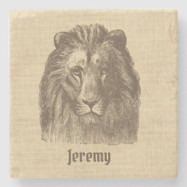 ヴィンテージライオンイラストレーションオンバーラップパーソナライズされた ストーンコースター
