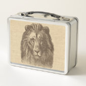 ヴィンテージライオンイラストレーションオンバーラップパーソナライズされた メタルランチボックス (裏面)