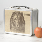 ヴィンテージライオンイラストレーションオンバーラップパーソナライズされた メタルランチボックス (インサイチュ)